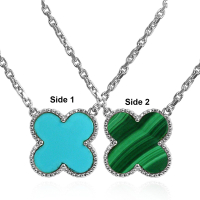 14k Gold Turquoise & Malachite Two Sides Necklace