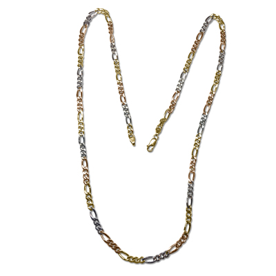14k Tri Color Gold Figaro Chain Necklace