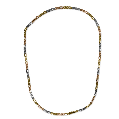 14k Tri Color Gold Figaro Chain Necklace