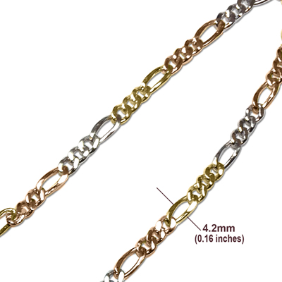 14k Tri Color Gold Figaro Chain Necklace