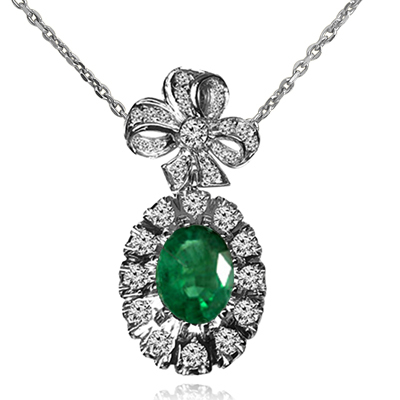 14K Gold Genuine Emereald Diamond flower Pendant