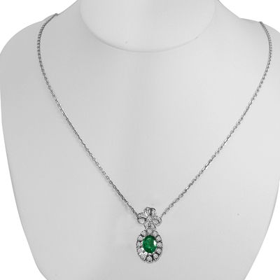14K Gold Genuine Emereald Diamond flower Pendant