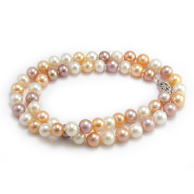 Genuine Three Colors Pearls Necklace 14k claps