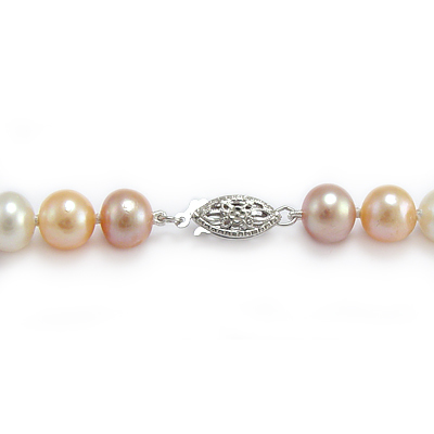 Genuine Three Colors Pearls Necklace 14k claps