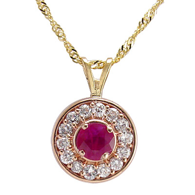 14k Gold Diamond and Ruby Pendant