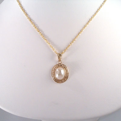 14k Gold Pearl Greek design  Pendant