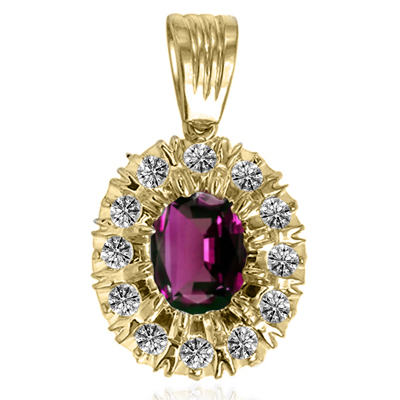 14K Rhodolite Garnet Lab Grown Diamond Pendant