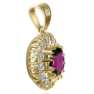 14K Rhodolite Garnet Lab Grown Diamond Pendant