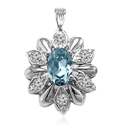 Russian Style Diamond Aquamarine Pendant 14k Gold