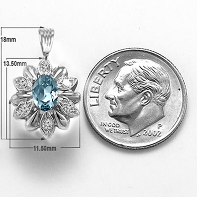 Russian Style Diamond Aquamarine Pendant 14k Gold