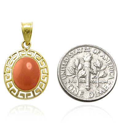 14k Solid Gold Pink Coral Oval Charm