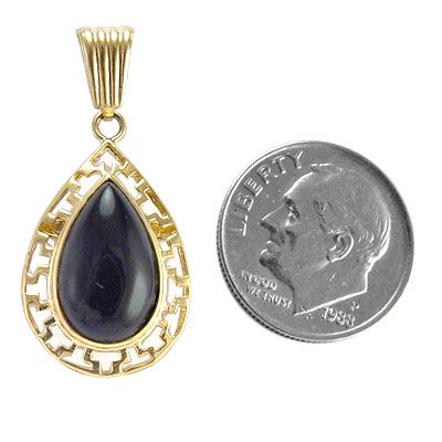 14k Gold Pear Cut Onyx Pendant
