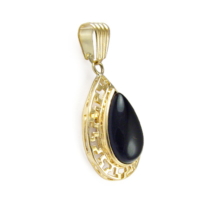14k Gold Pear Cut Onyx Pendant
