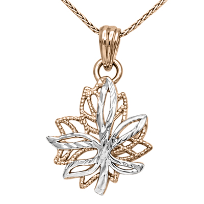 Maple Leaf Design Pendant in 14k Gold with Chain