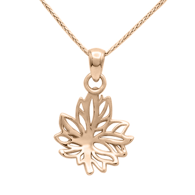 Maple Leaf Design Pendant in 14k Gold with Chain