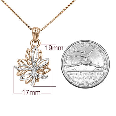 Maple Leaf Design Pendant in 14k Gold with Chain
