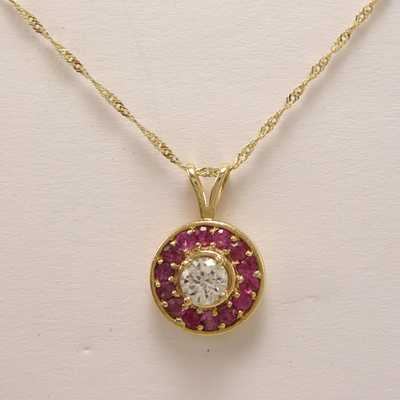 14k Gold Ruby & white Topaz Pendant neckless