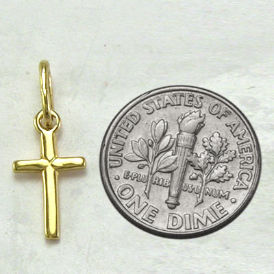 14k Solid Yellow Gold Cross Small Pendant