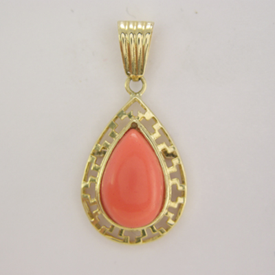 Pear Cut Coral Pendant 14k yellow gold