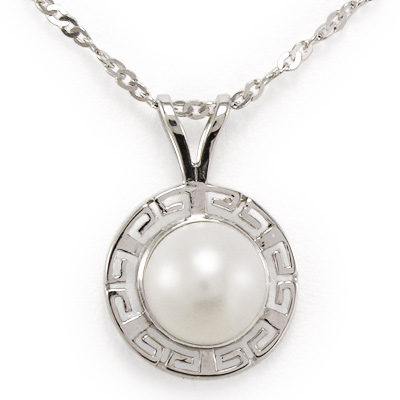 14k White Gold Greek Design Pendant