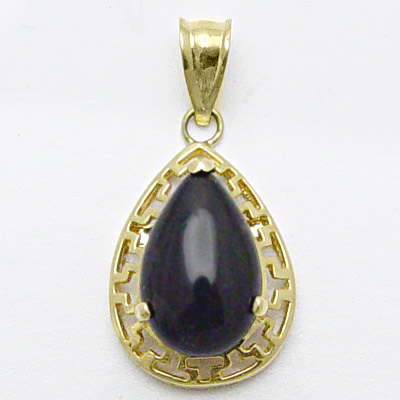 14k Gold Pear Cut Onyx Pendant