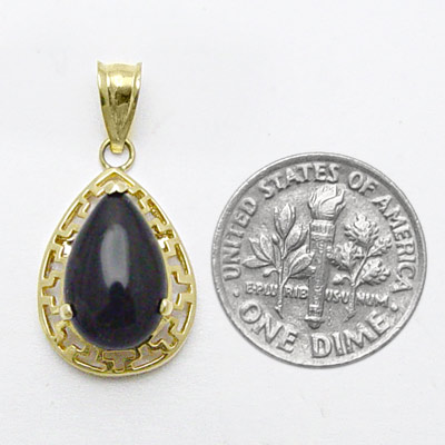 14k Gold Pear Cut Onyx Pendant