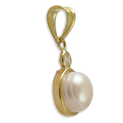 14k Gold Pink Pearl and CZ Charm