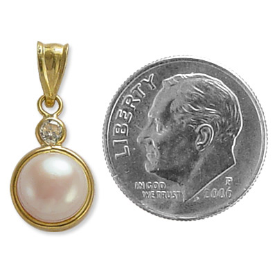 14k Gold Pink Pearl and CZ Charm