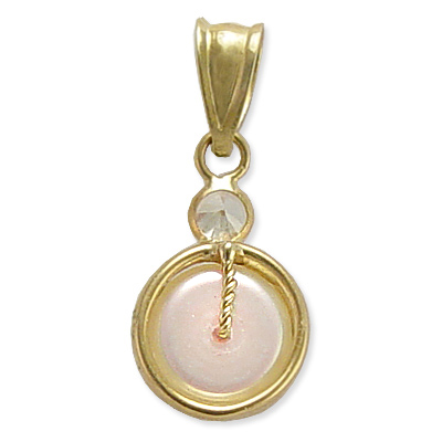 14k Gold Pink Pearl and CZ Charm