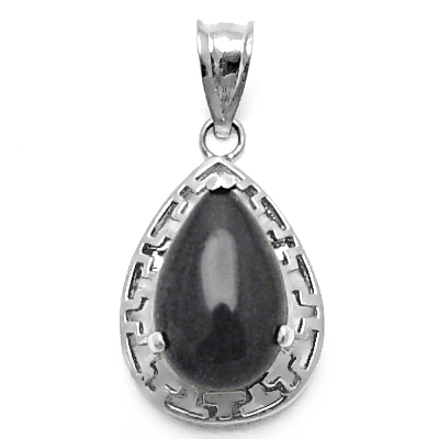 14k Gold Pear Shiny Cut Onyx Pendant