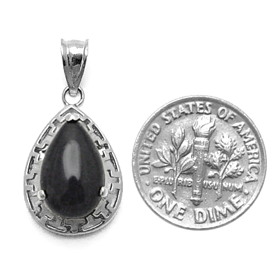 14k Gold Pear Shiny Cut Onyx Pendant