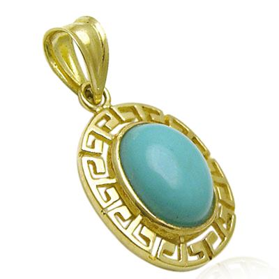 14k Solid Gold Turquoise Charm