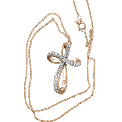 14k Rose Gold Cross Diamond Pendant with Chain