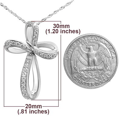 14k White Gold Cross Diamond Pendant with Chain