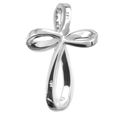 14k White Gold Cross Diamond Pendant with Chain