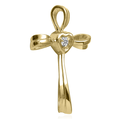 14k Yellow Gold Diamond Cross Pendant