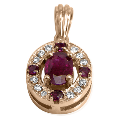 Russian Style Diamond Ruby Pendant 585