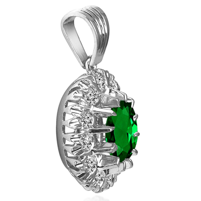 Russian style Emerald Diamond Pendant in 14k