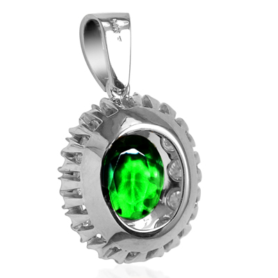 Russian style Emerald Diamond Pendant in 14k
