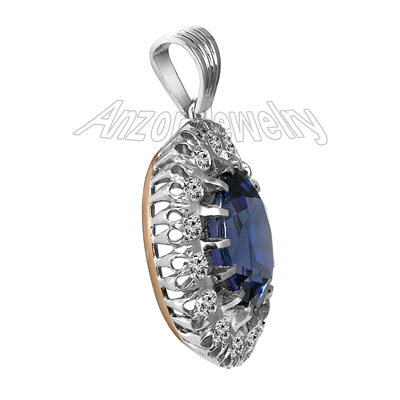 Sapphire Diamond Russian Style Pendant in 14k