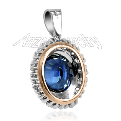 Sapphire Diamond Russian Style Pendant in 14k
