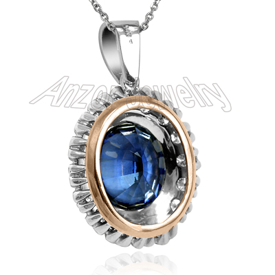 Russian Style Sapphire Diamond Pendant 14k GOLD