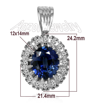 Russian Style Sapphire Diamond Pendant 14k GOLD