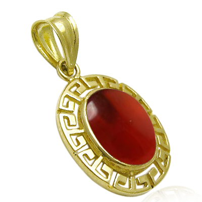 14k Solid Gold Red Carnelian Oval Charm