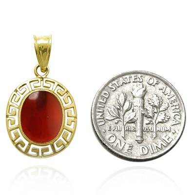 14k Solid Gold Red Carnelian Oval Charm