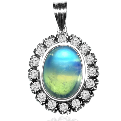 14k Gold Moon Stone and Diamond Pendant