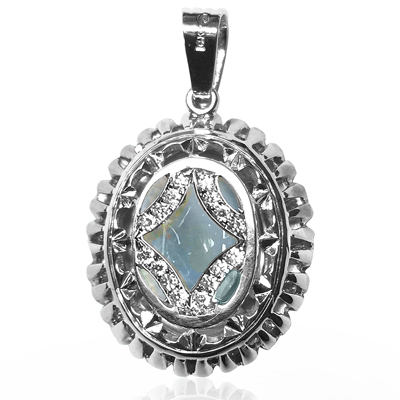 14k Gold Moon Stone and Diamond Pendant