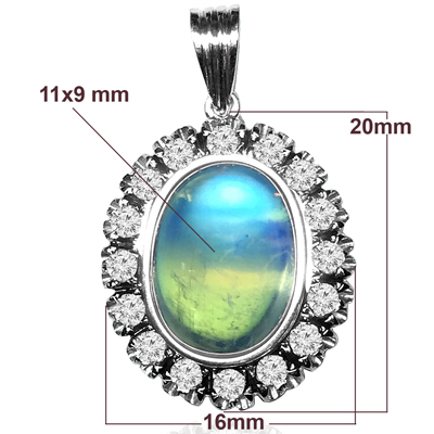 14k Gold Moon Stone and Diamond Pendant