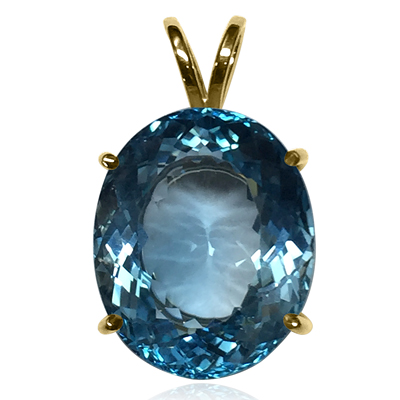 14k Solid Gold Blue Topaz Pendant