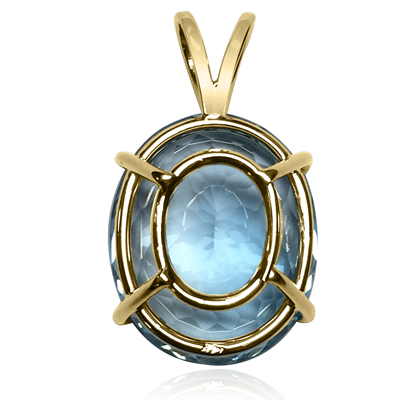 14k Solid Gold Blue Topaz Pendant